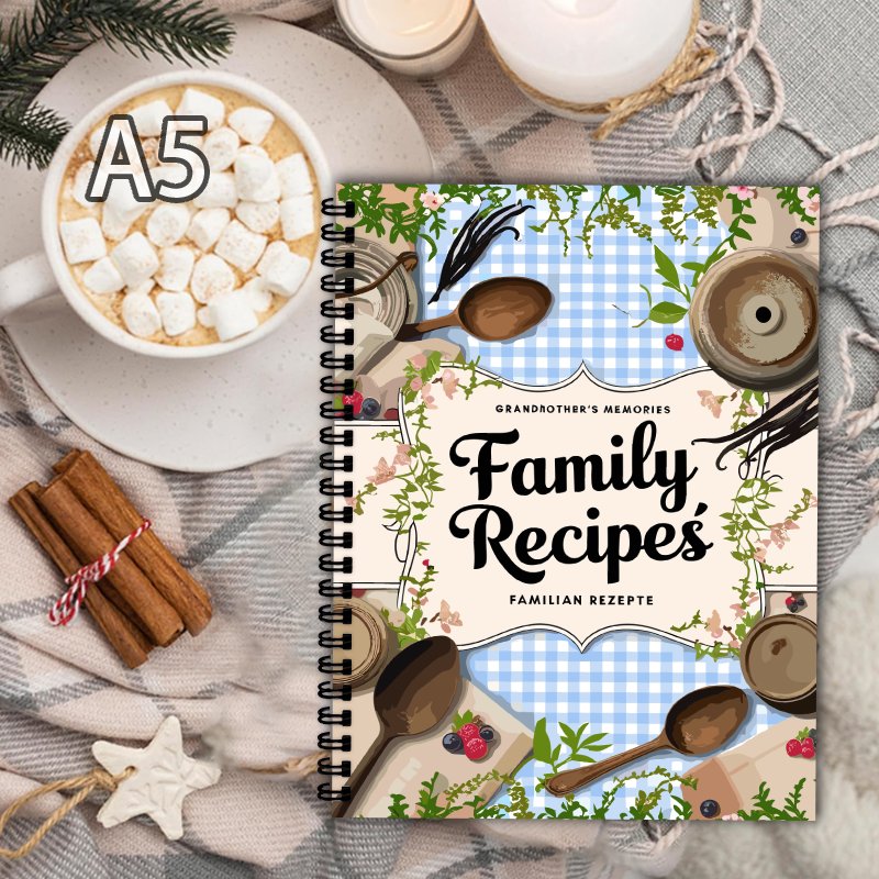 Home Cooking Cookbook - كتاب وصفات طعام A5، بتصميم شبكي